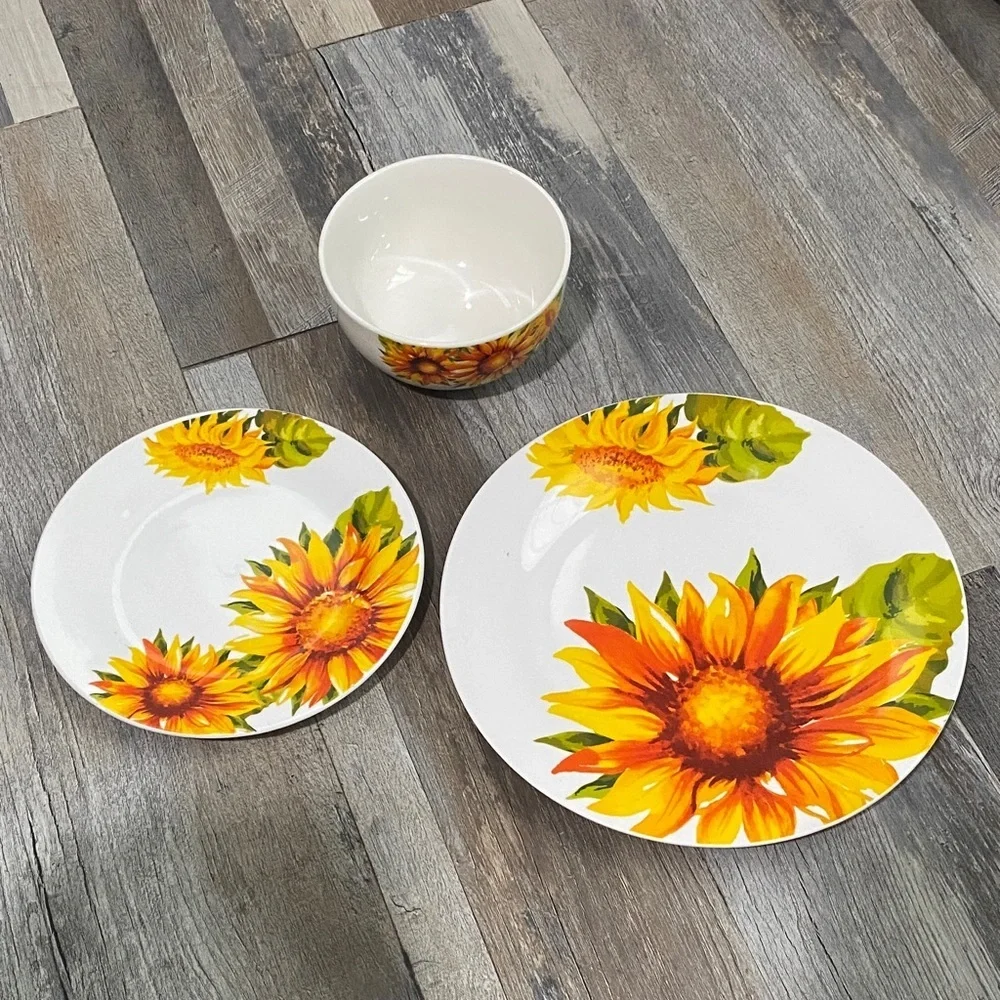 Royal Norfolk Sunflower Dinnerware Set - White and Orange 3 ps.